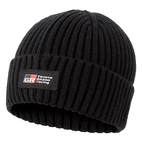 Toyota Gazoo Racing Official Black Ribbed Knit Beanie Hat, GR Racing Collection Winter Headwear, Unisex Sport Accessory