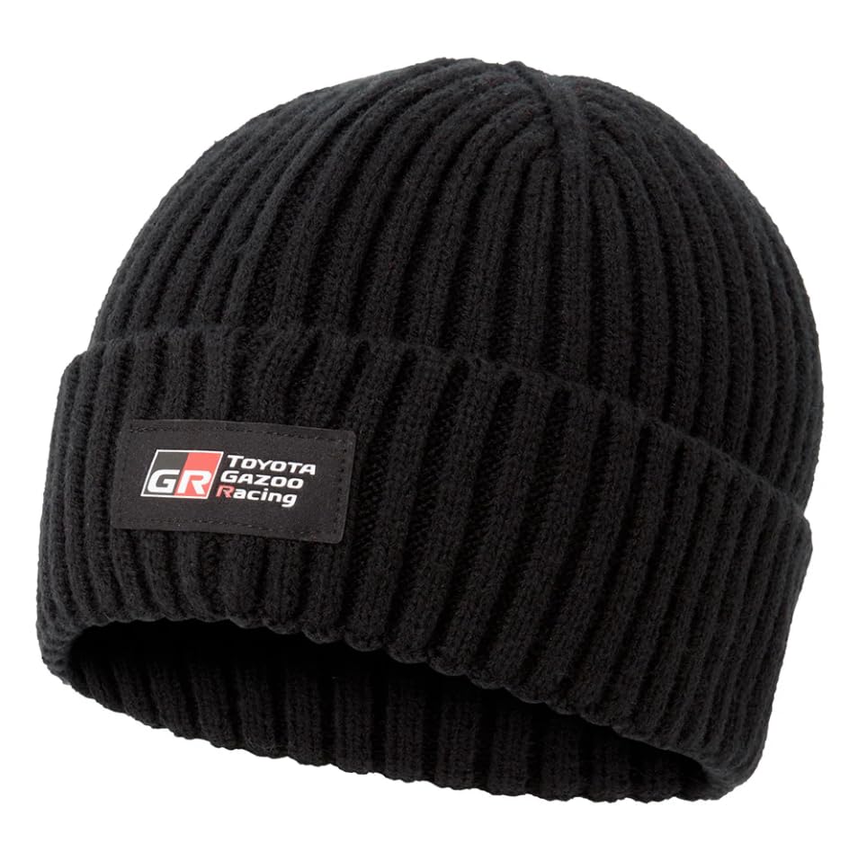 Toyota Gazoo Racing Official Black Ribbed Knit Beanie Hat, GR Racing Collection Winter Headwear, Unisex Sport Accessory