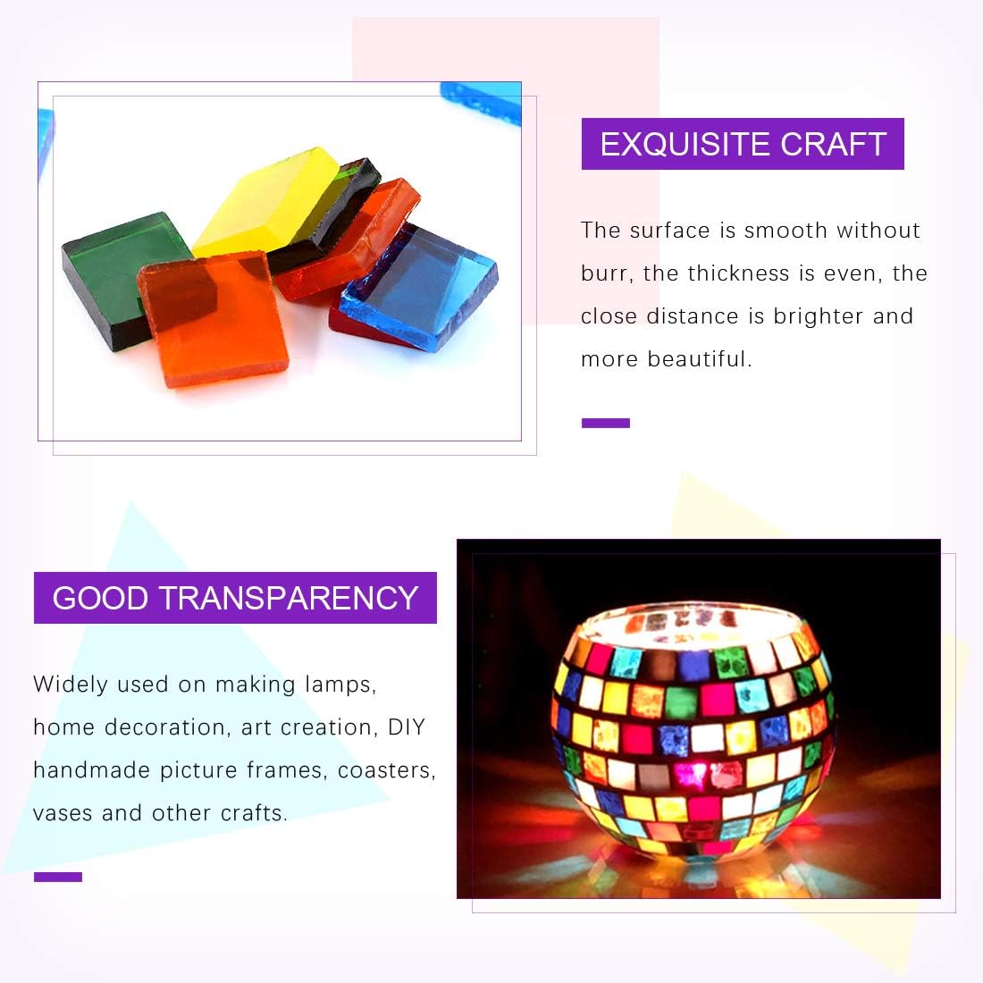 Swpeet 1 Pound Mosaic Tiles Mixed Color Mosaic Glass Pieces with Organizing Container, Genuine Mosaic Tiles Glass Pieces Mosaic Perfect for Home Decoration Crafts Supply (Transparent, Square)