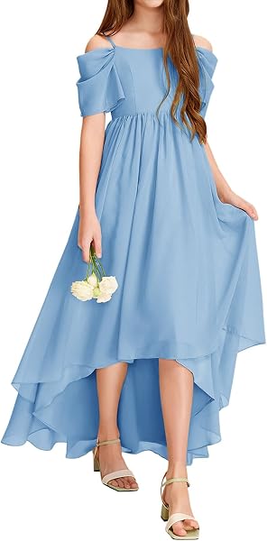 Haloumoning Girls Off Shoulder Ruffle Dress Summer Dress Kids A-Line Solid Color Elegant Party Wedding Birthday Party Dress - 1