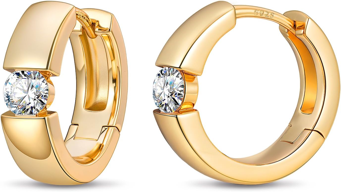 BUMBLEBEE Moissanite Earrings for Women and Men,14K Gold Plated with 0.4CT VVS1 Moissanite,Tarnish-Resistant,Hypoallergenic,Chunky Hoop Earring,Gift for Wedding Anniversary,Birthday,Christmas