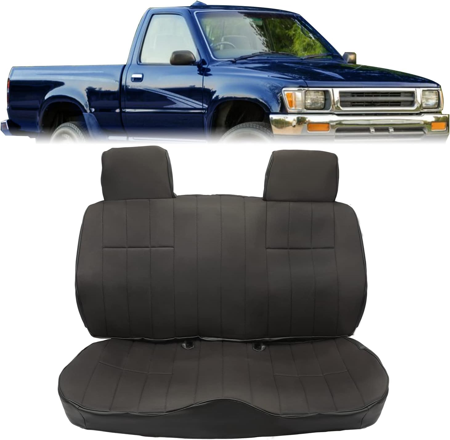 KUAFU Black Bench Seat Cover Compatible with 1987 1988 1989 1990 1991 1992 1993 Toyota SR5 / DLX Extended/Base Standard Cab Base Cab & Chassis 2 Door Pick-up Truck Solid Bench with Headrest