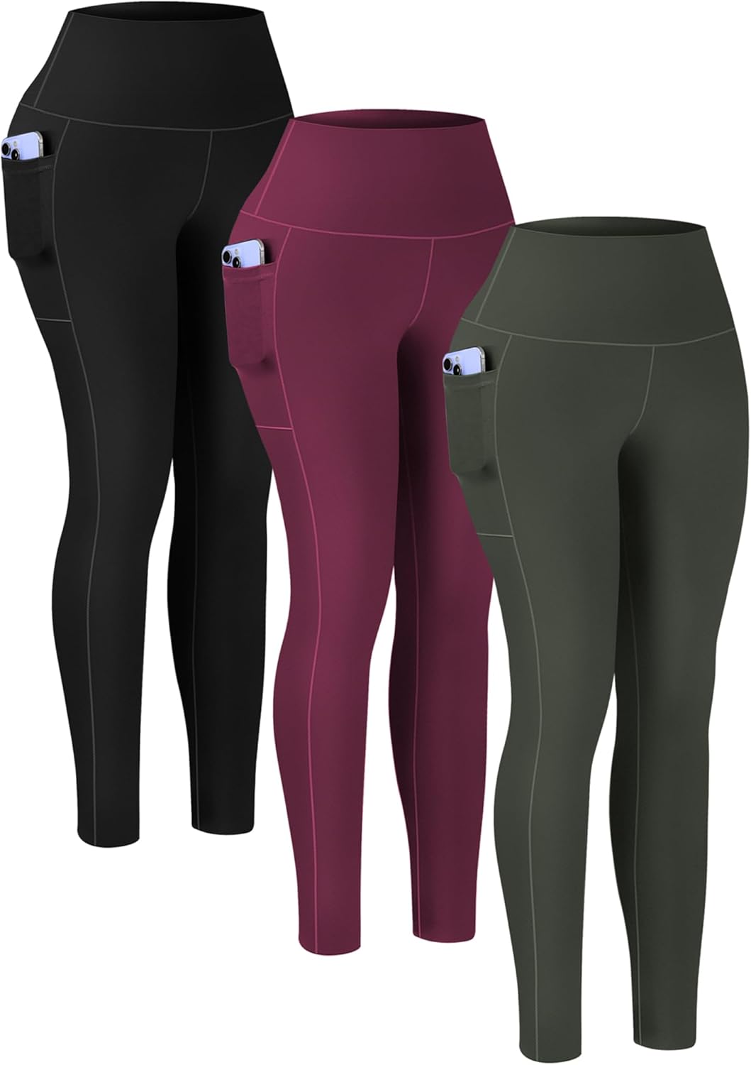 USAUPUP 3 Pack Leggings with Pockets for Women Buttery Soft High Waisted Tummy Control Workout Yoga Pants