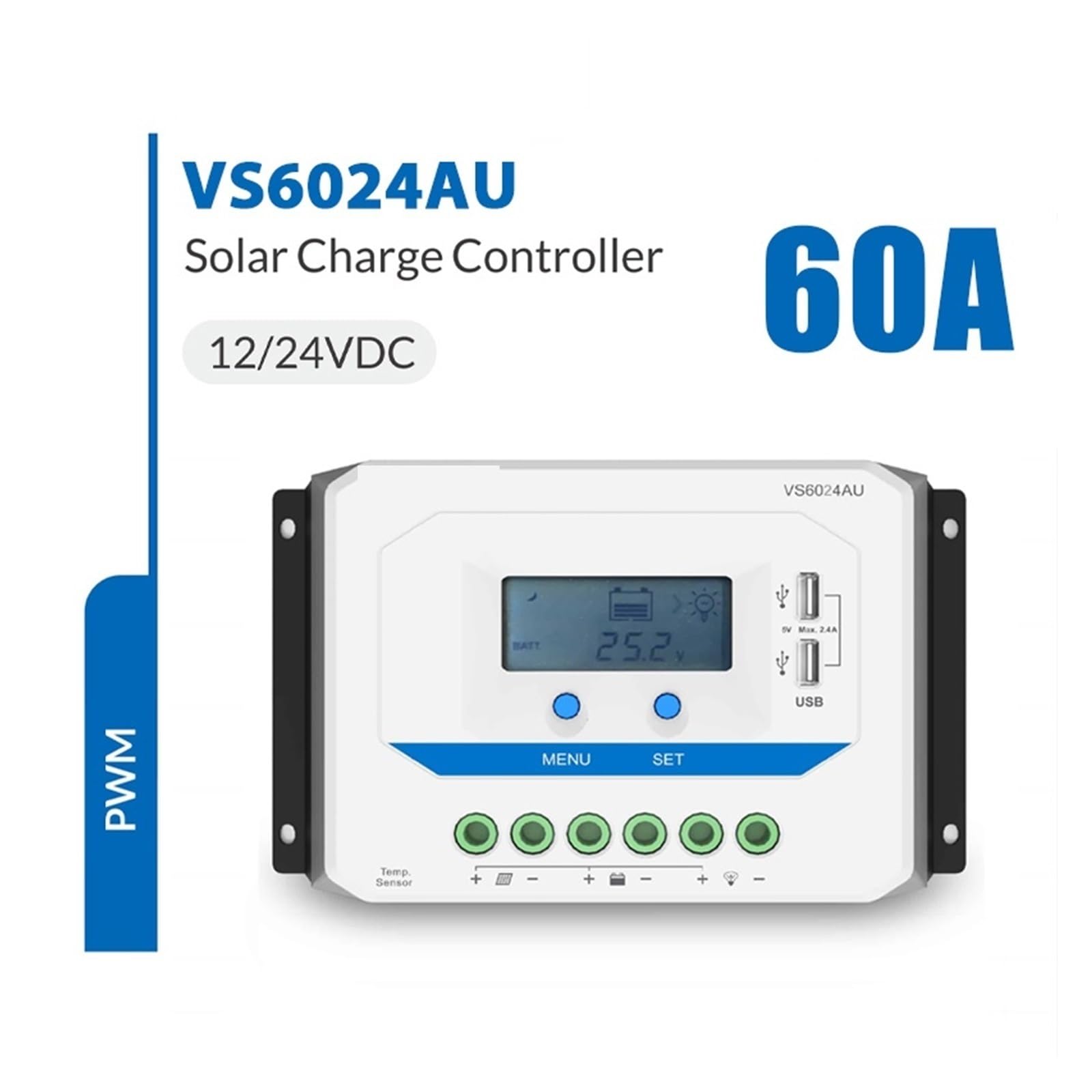Kontroler ładowania słonecznego, 10A 20A 30A 45A 60A PWM Regulator Ładowania Słonecznego VSAU Inteligentny Systemu Energii Słonecznej LCD 12/24/36/48V Max PV 96V(VS6024AU)
