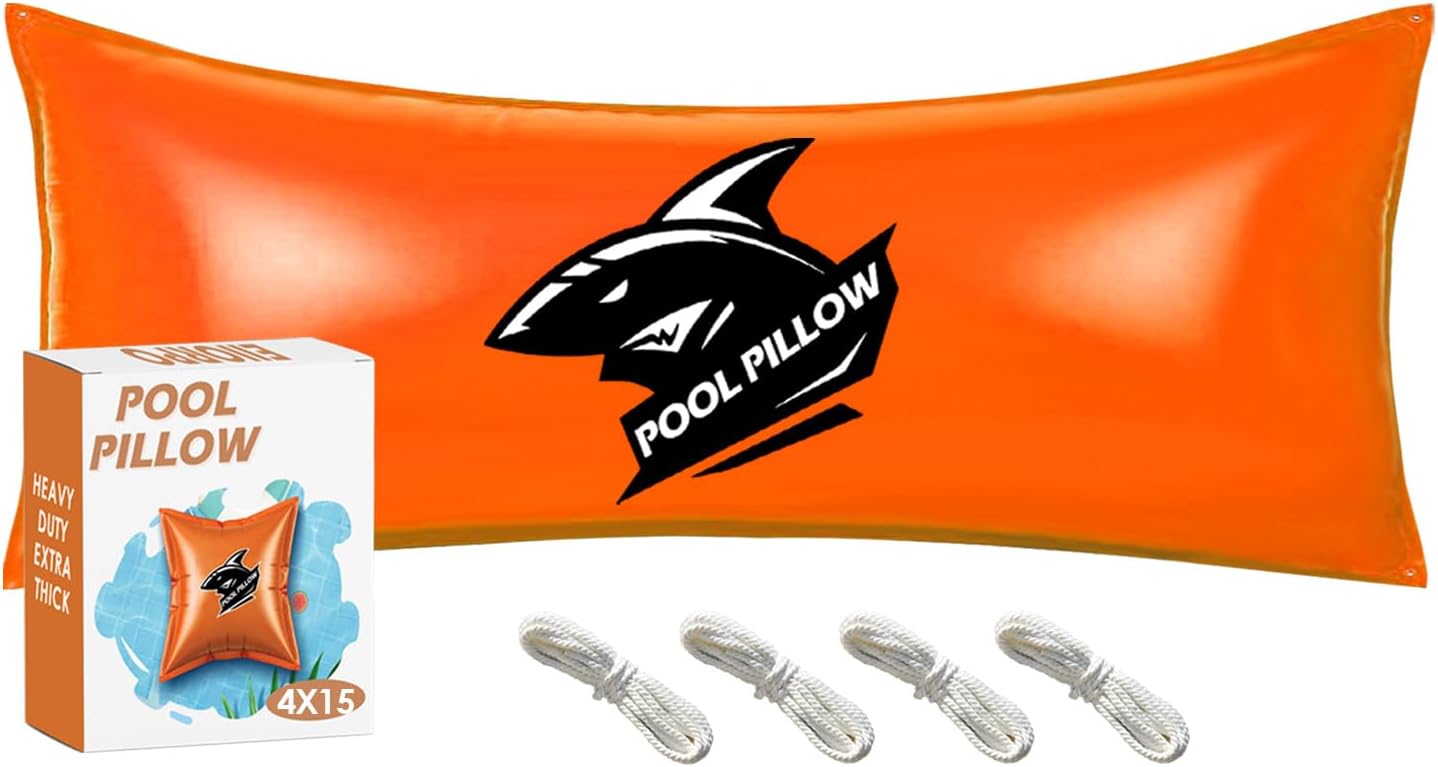 4x15 Pool Pillows for Above Ground Pools, Heavy Duty Pool Pillows for Closing Winter 0.5mm PVC (27 Gauge) with 65ft Rope, Cold Resistant Pool Cover Pillow for Winterizing (4 x 15ft) 4 x 15 ft Orange & Black