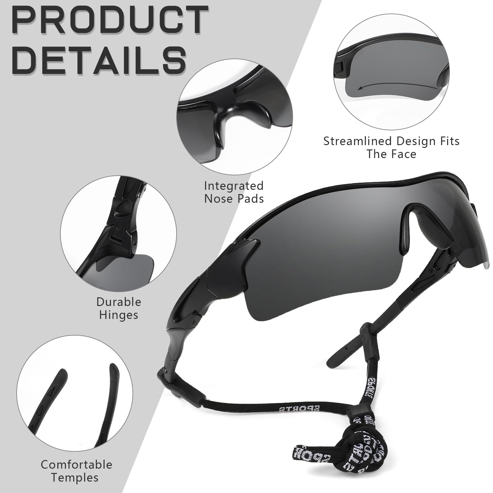 Hifot Okulary rowerowe dla mężczyzn i kobiet, polaryzacyjne, sportowe okulary przeciwsłoneczne z ochroną UV400, lekkie okulary do biegania, jazdy na rowerze, jazdy na rowerze, wędkowania, biegania
