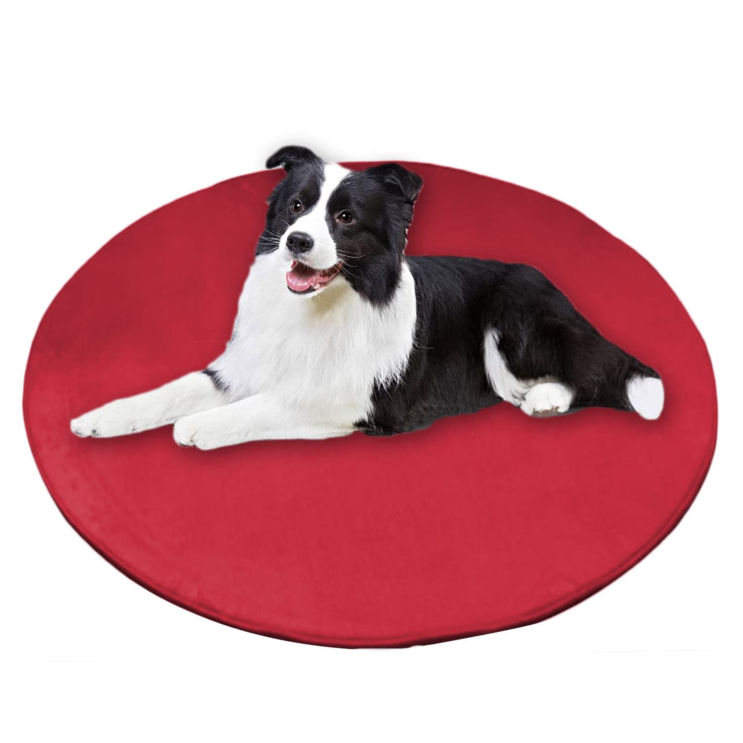 Waigg Kii Dog Bed Round Pet Mat,Coral Velvet Soft Anti-Slip Dog Cushion,Anti-Anxiety Large Dog Mattress for Small Medium Large Cats Dogs (Round 60cm,Red)
