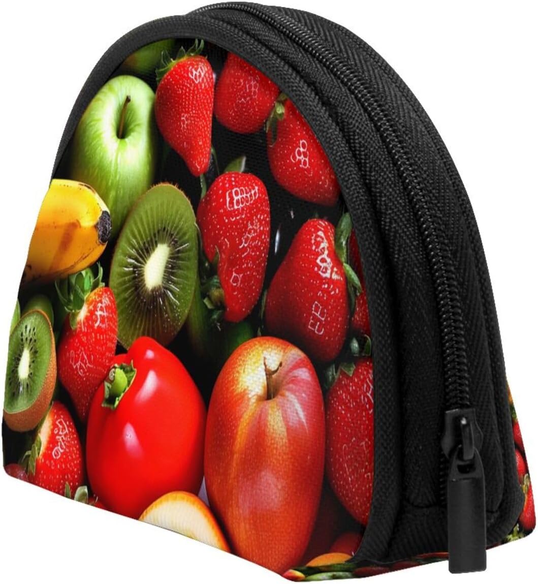 Fresh Fruits and Vegetables Printed Coin Purse for Women Cute Small Change Wallet Mini Coin Purses Pouch with Zipper