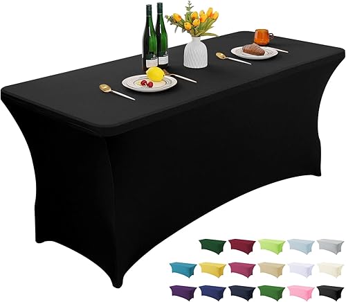 AZON Mantel de elastano elástico negro de 6 pies, lavable y resistente a las arrugas, mantel de elastano para cocina, mesa rectangular ajustable