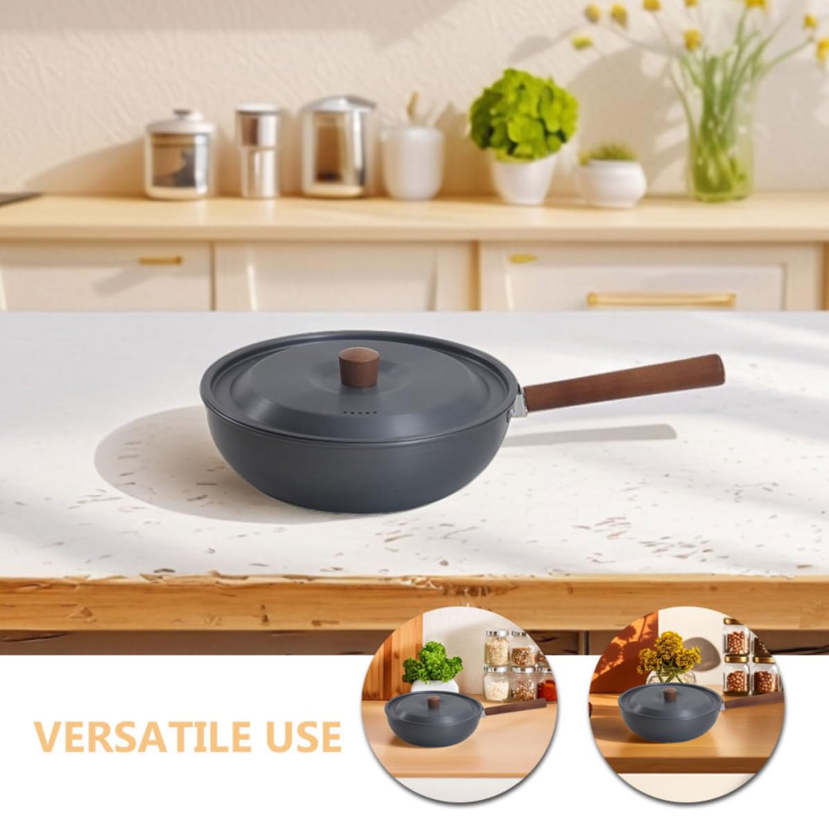 SHINEOFI Poêle de Camping 1 Set Polyvalente en Alliage D'aluminium Poignée Amovible Portable Noir Randonnée Cuisson en Plein Air