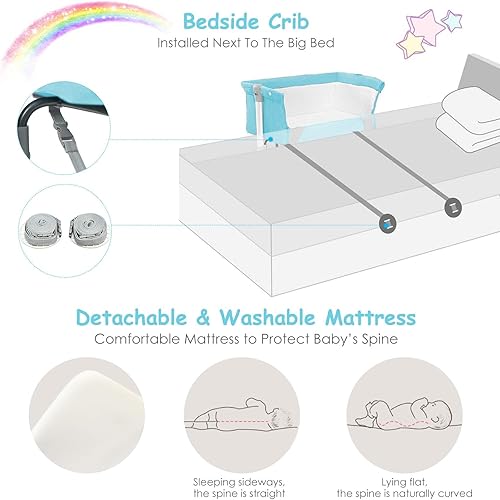 Miniatura 4 de KOTEK Cuna para bebé, cama portátil de viaje con colchón desmontablelavable y alturaángulo ajustable, bolsa de transporte, malla transpirable, cama