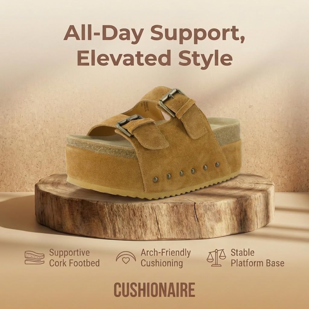 CUSHIONAIRE Guru Platform Sandals Women Footwear – Comfortable Genuine Leather Footbed Studded Chunky Slide Summer Sandals for Women 2025 - Image 2
