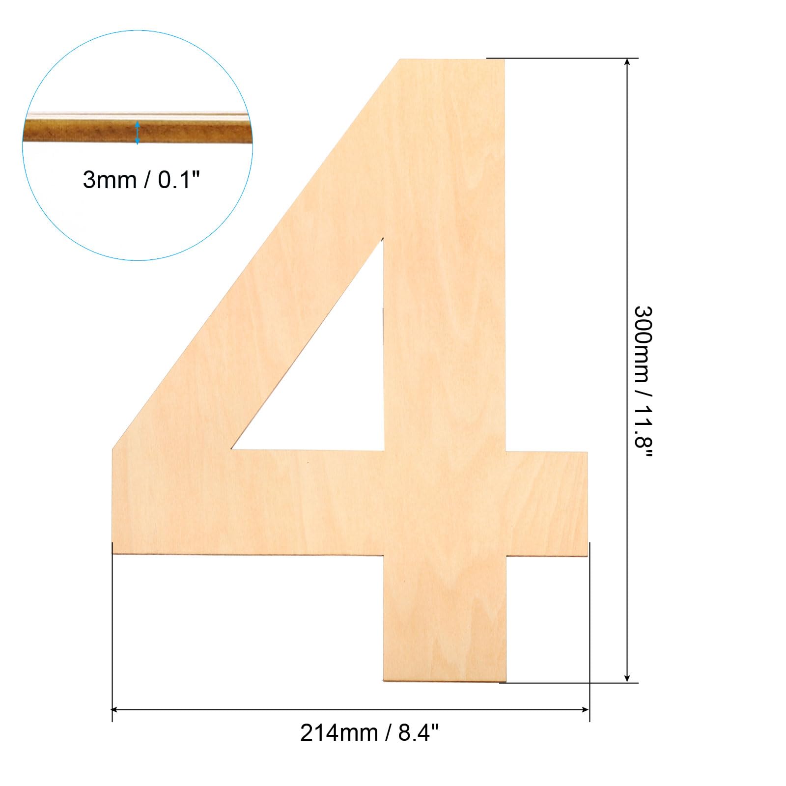 PATIKIL 12 Inch Wooden Number, Blank Wood Number 4 Shape Cutout Paintable Unfinished Numbers Sign for Wall Decor Home Decor - Image 2