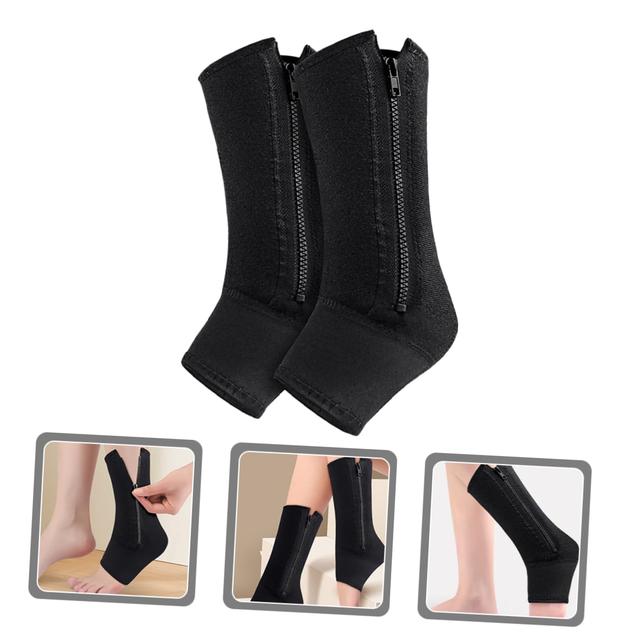 2pcs Adjustable Ankle Brace with Zipper Compression Sleeve for Sports Support and Injury Recovery Comfortable