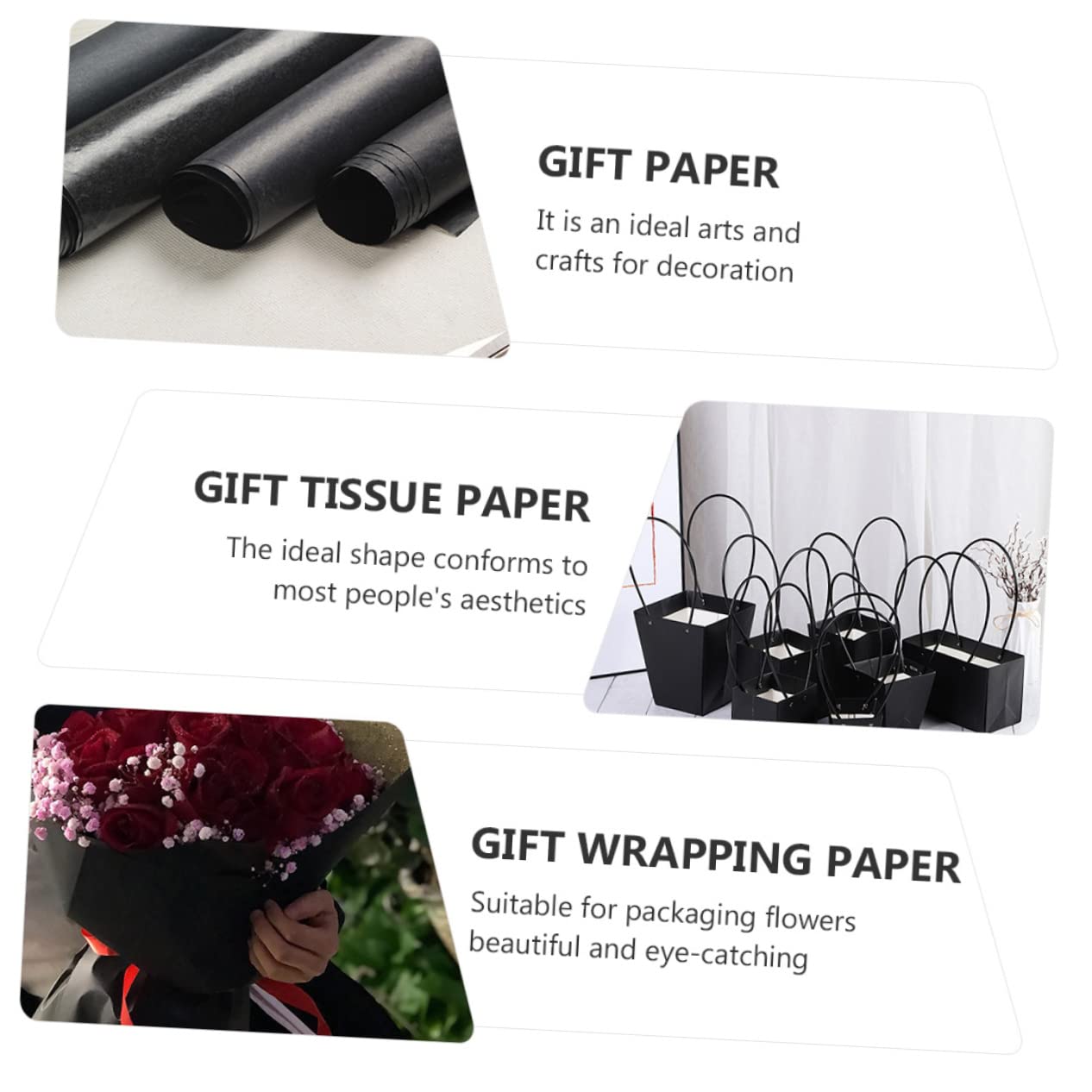 STOBOK Schwarzes Geschenkpapierrolle aus Hochwertigem Kraftpapier Blumenpapier zum Verpacken von Geschenken Dekoratives Packpapier für Fotos und Bastelarbeiten