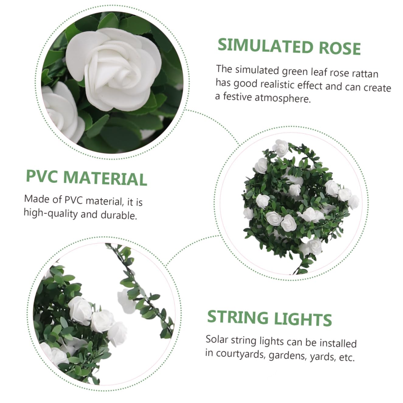 YARNOW Guirnalda de Luces LED Solar para Exteriores 50 Luces Cálidas, Cadena de Vid Verde Rosa Artificial de 7,5 M, Lámpara de Energía Solar para Jardín, Fiesta y Decoración Navideña
