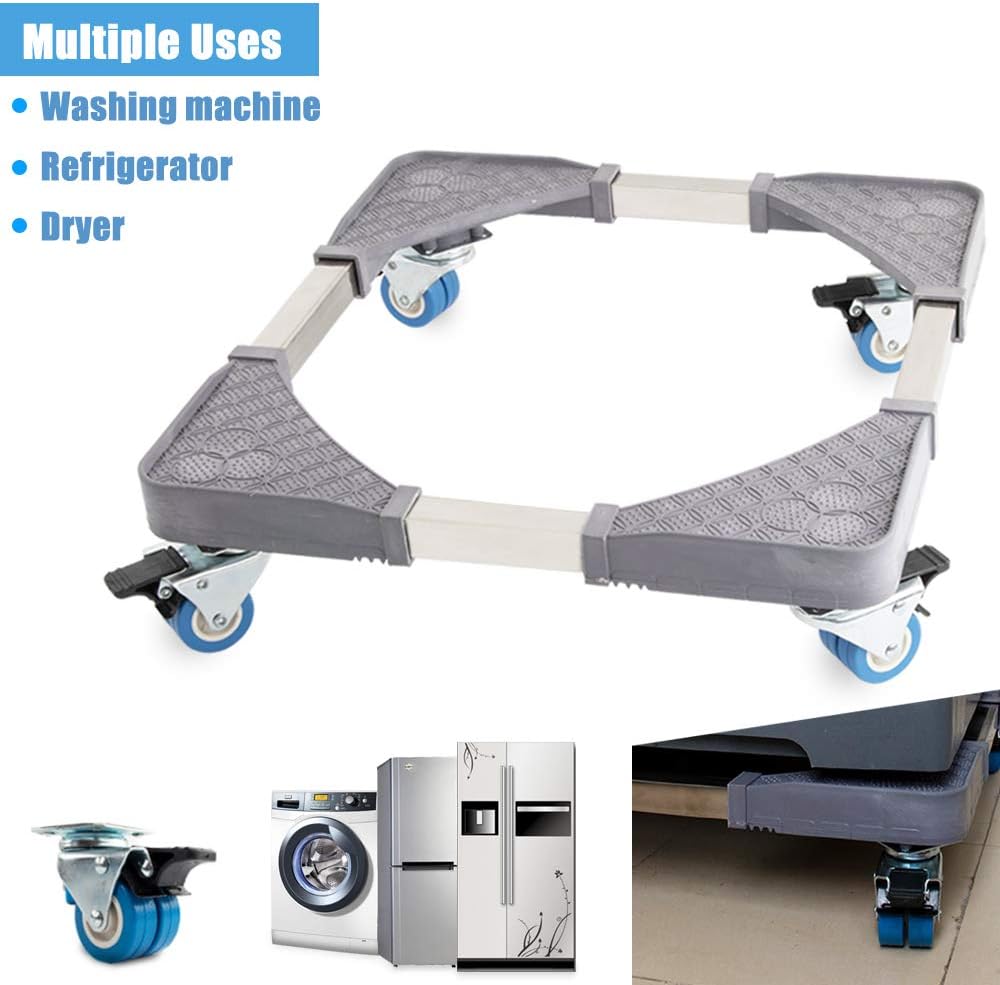 Adjustable Washing Machine Stand with 8 Locked Rubber Swivel Wheels Movable Base Dolly Pedestal For Washing Machine Dryer Mini Refrigerator