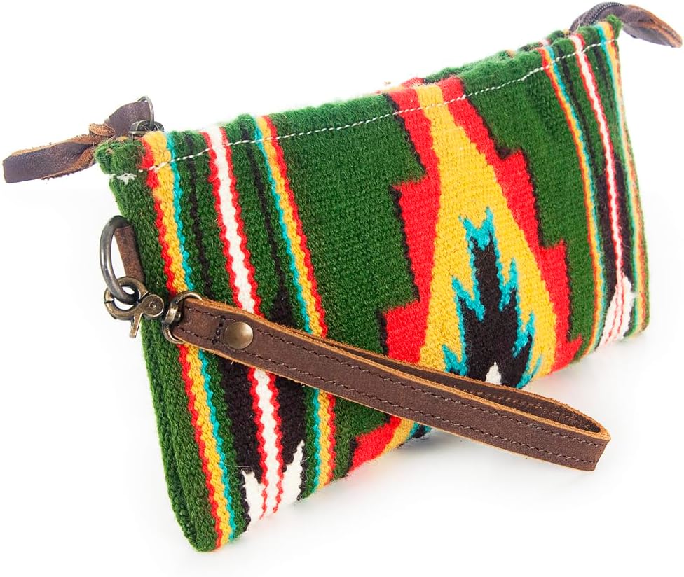 American Darling Women's Wristlet Bag Western Saddle Blanket Genuine Leather Handbag and Ladies Purse
