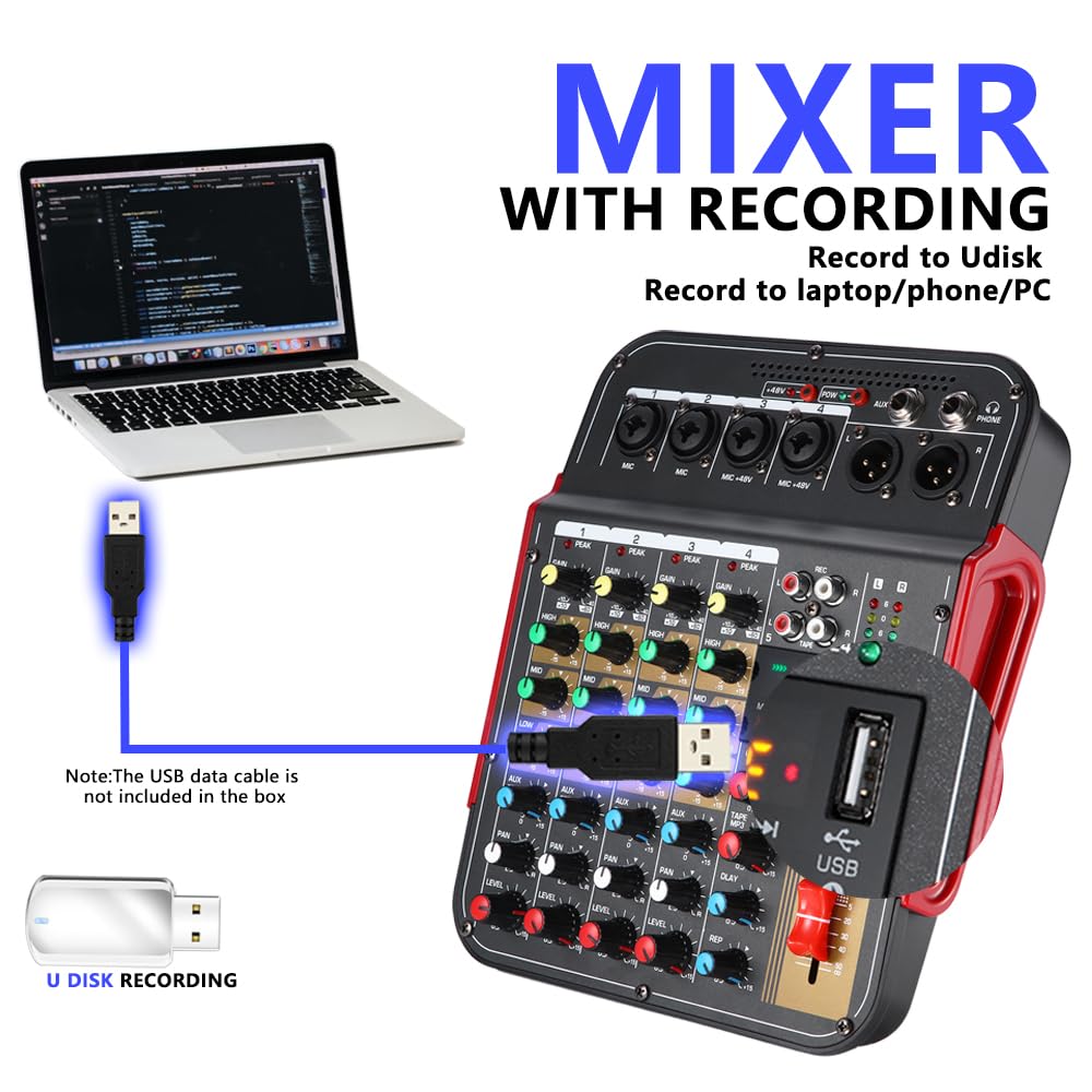 Mixer per DJ, Mixer a 6 canali for conferenze all'aperto USB Bluetooth Compatibile con processore di Riverbero Canta dal con Mixer for schede