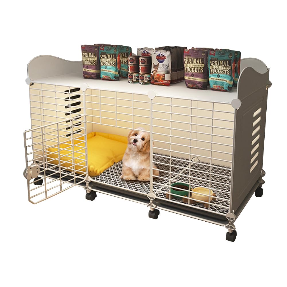 AMZGSHOP Dog Crate End Table with Wheels & Tray Wired Cage Crate Dog Kennels Wire Dogs Kennel Pet Crate for Small/Medium/Large Dog