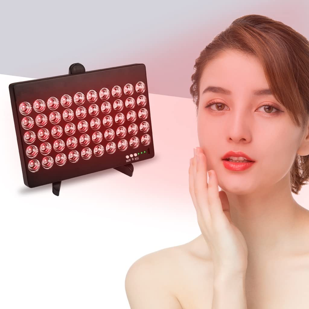 Lámpara de Terapia de Luz Roja 50W con Soporte Infrarrojo Cercano de Color Rojo Oscuro de 660 NM y 850 NM Panel de Terapia LED, para la Piel, Alivio del Dolor
