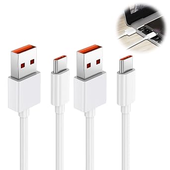 Pack of 2 USB C Charging Cable 120 W 6 A Charge Turbo Cable for 15T Pro USB C Fast Charge Data Cable USB C Fast Charging Cable Turbo Charge Data Cable for Poco X7Pro X6 F6 M7Pro