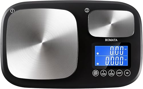 BOMATA Báscula digital de cocina de doble plataforma con dos precisiones de 0.00 oz y 0.01 g0.001 oz, capacidad máxima 11 lb5 kg, función de tara,