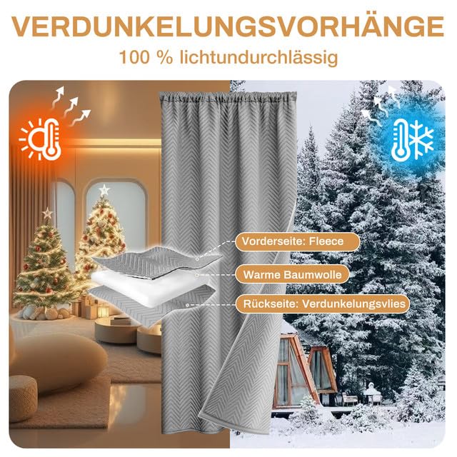 Thermovorhang Kälteschutz Türvorhang, 100% Verdunkelungsvorhänge, Dicker Wärmeschutzvorhang Tür mit kräuselband, Lärmschutzvorhang für Haustür, Schlafzimmer, Wohnzimmer (H245xB140cm, Grau 1 Stück)