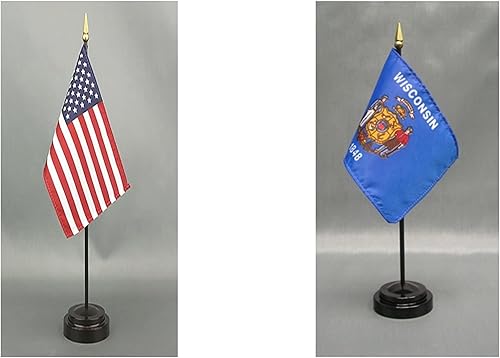 Miniatura 30 de Fabricado en los Estados Unidos. Bandera miniatura de escritorio y mesa de 4 x 6 pulgadas, incluye 2 soportes de bandera y 2 pequeñas banderas