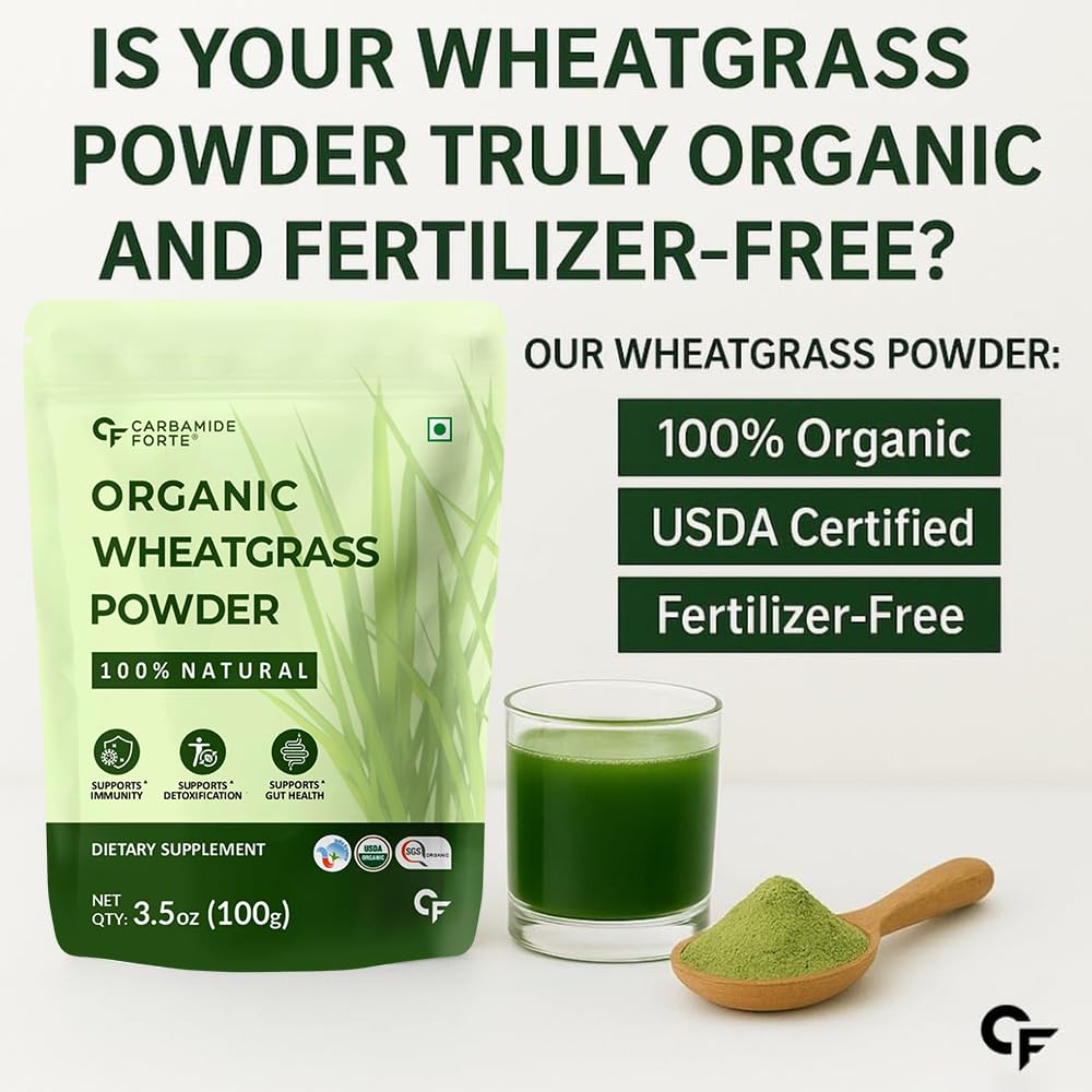 Carbamide Forte 100% Natural Organic Wheat grass powder | Wheatgrass Powder organic | Organic Wheatgrass fresh Juice | Wheat Grass Juice Organic | Wheatgrass powder raw - 100g