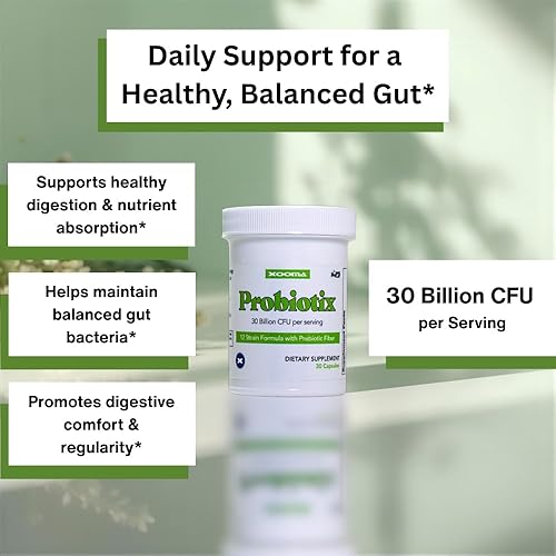 Miniatura 4 de Probiotix - Probiótico de 12 cepas + fibra prebiótica, 30 mil millones de UFC Salud intestinal y equilibrio digestivo Apoyo a los gases y la