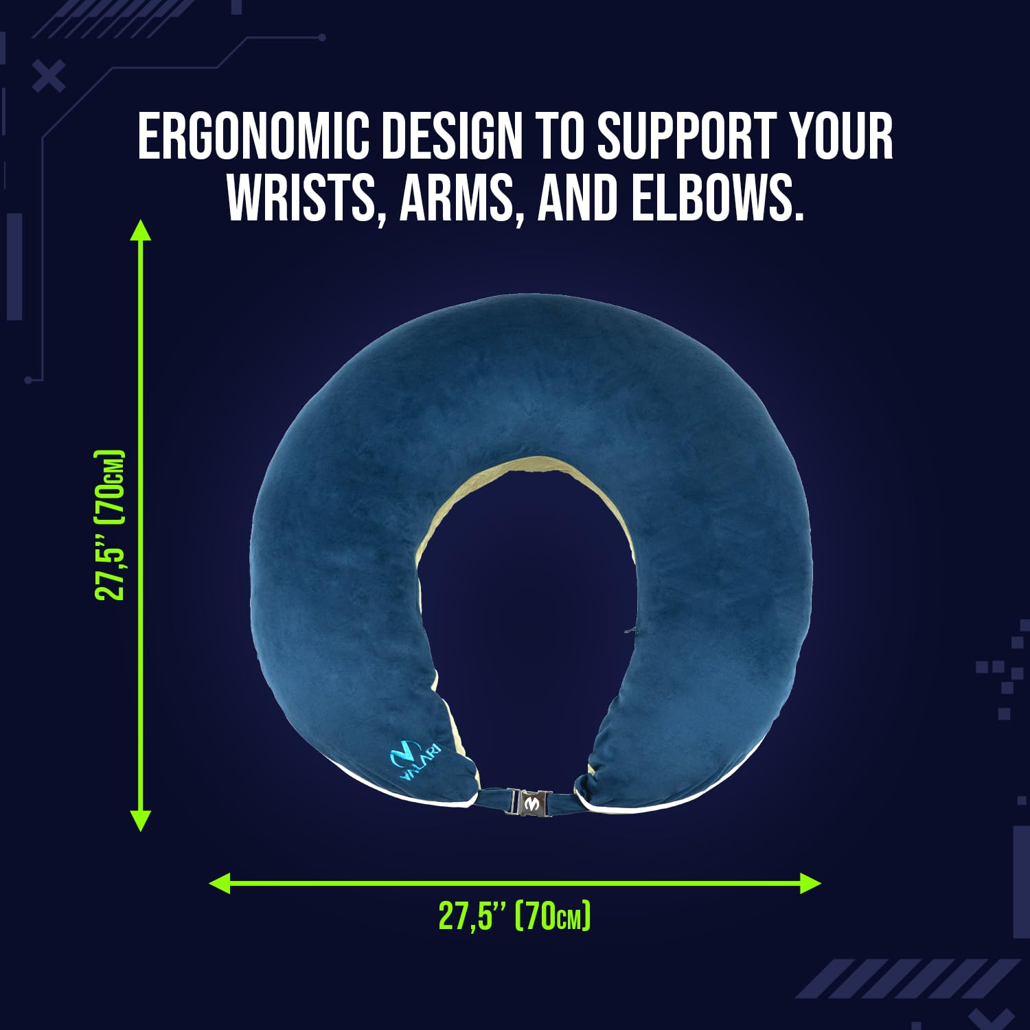 Legendary Valari Pillow | Reading, Gaming, & Crochet Support Pillow | Ergonomic Arm Pillow for Adults with a Breathable, Machine-Washable Cover | Computer Pillow Made with Dacron Filling, Navy & Beige