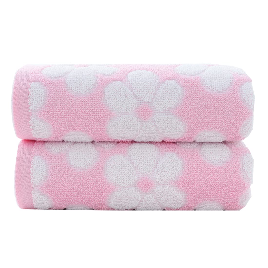 Pidada Hand Towels Set of 2 Floral Pattern 100% Cotton Soft Absorbent Decorative Towel for Bathroom (Pink)