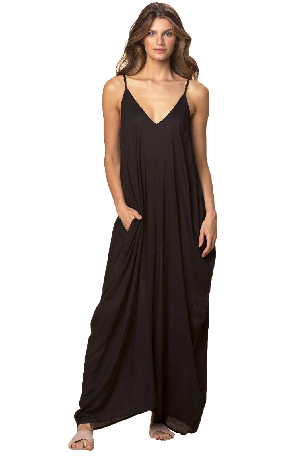 Elan Spaghetti Strap Balloon Bottom Maxi