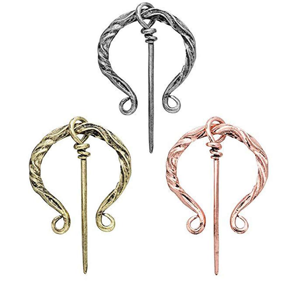 Pofet Women's Gold,Silver 3Pcs Viking Penannular Cloak Pin Celtic Brooch Medieval Jewellery Scarf Pin Badge, Norse Amulet Jewelry