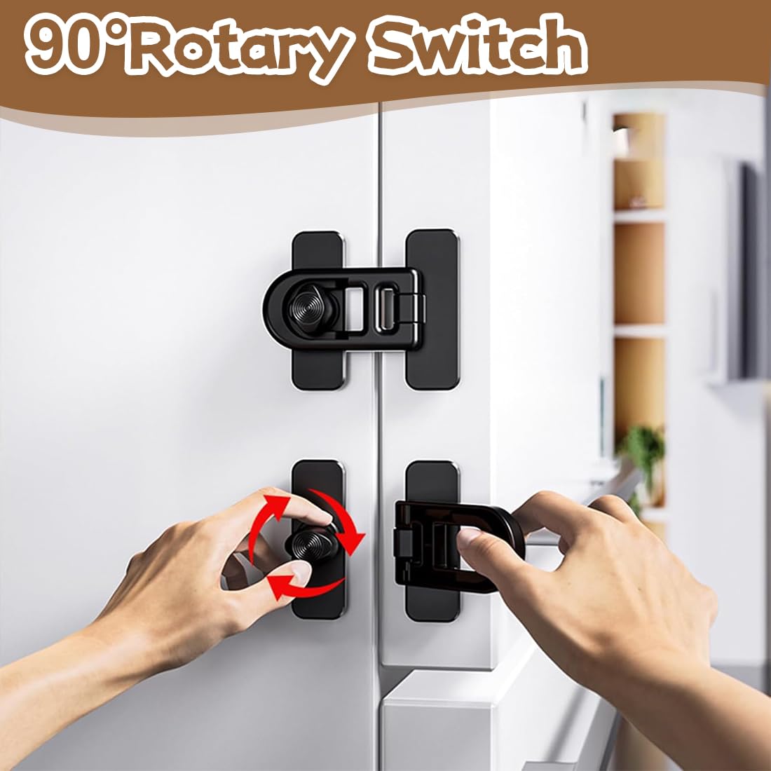 Serrure de Porte de Réfrigérateur pour Sécurité Enfant, 4 Pièces Noir Bloque Porte Bébé, Sécurité Placard Enfants Serrures, Securite Porte Enfant, Sans Perçage Pour Réfrigérateur, Frigo, Armoire