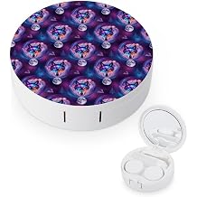 Contact Lenses Applicator Removal Tool Kit Space Wolf Contact Lens Case with Tweezers Mirror Solution Bottle