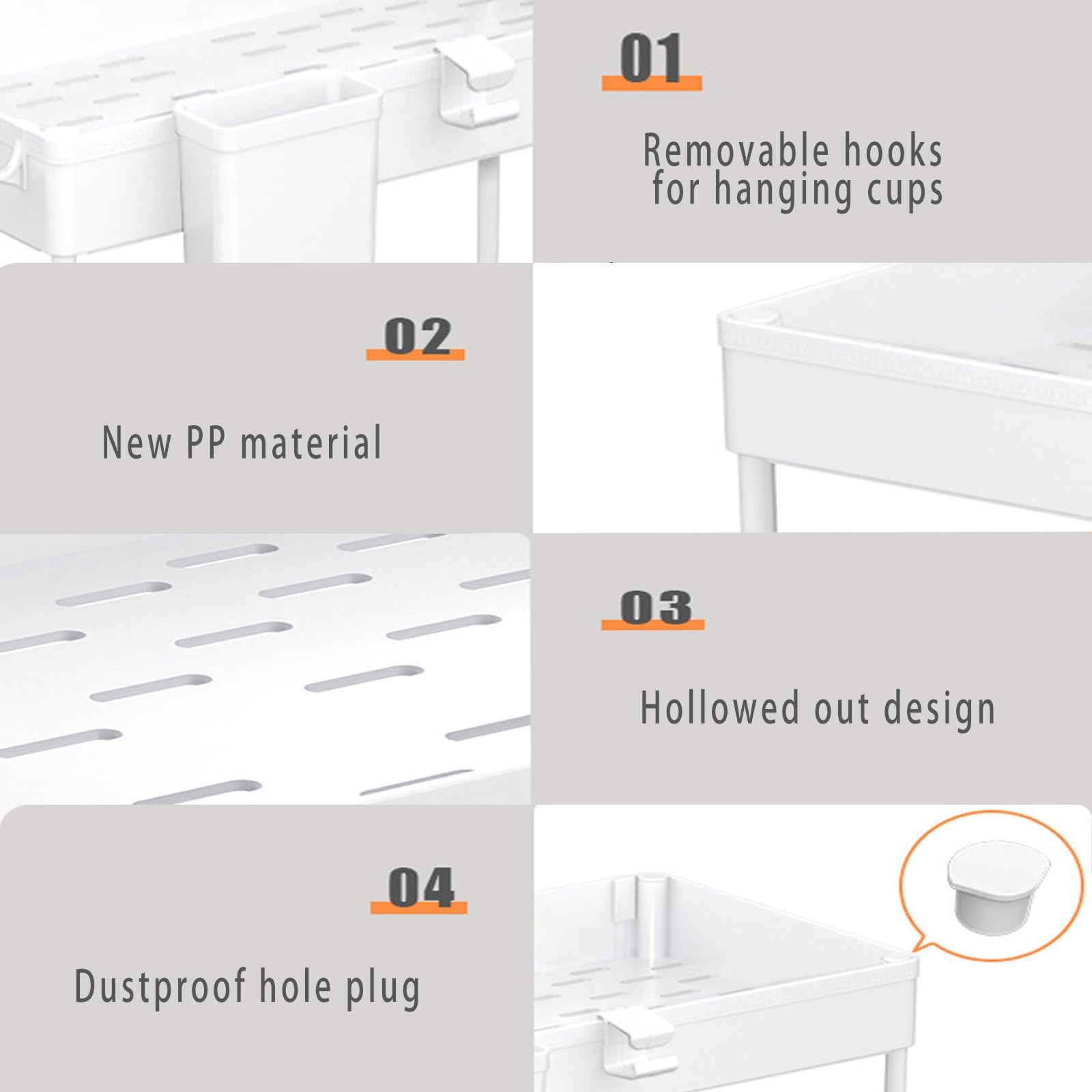 Estante para fregadero de cocina, organizador para debajo del fregadero, cesta con riel deslizante, estante de almacenamiento de metal blanco, ideal para encimera, despensa, escritorio, organizador