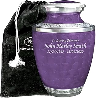 Purple Human Adult Funeral Cremation Urn with Personalized Text, Design and Velvet Bag