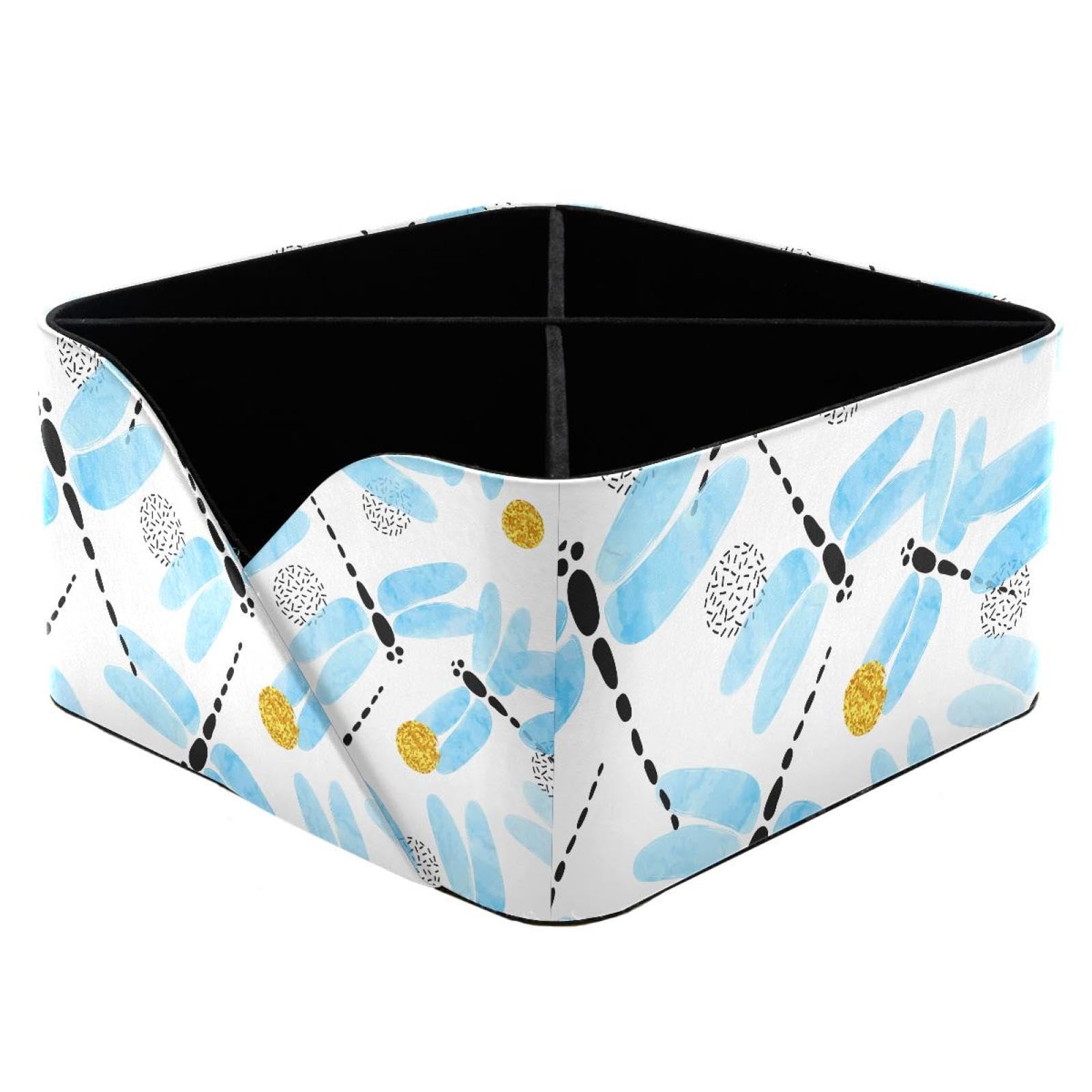 KengjuTesu Blue Watercolor Dragonfly Pattern Desktop Organizer Pen Holder, Rectangular Pencil Cup for Office, Study and Makeup Stations