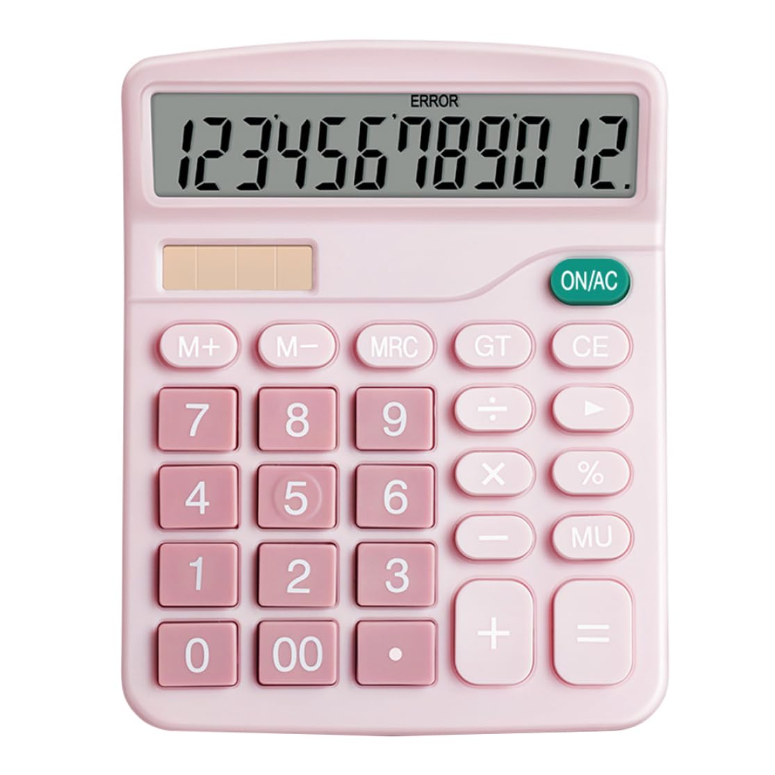 Calculatrice Rose 12 Chiffres - Grand écran LCD Et Gros Boutons - Alimentation Solaire Et Pile - Pour Bureau, école, Maison - Style Rétro Mignon