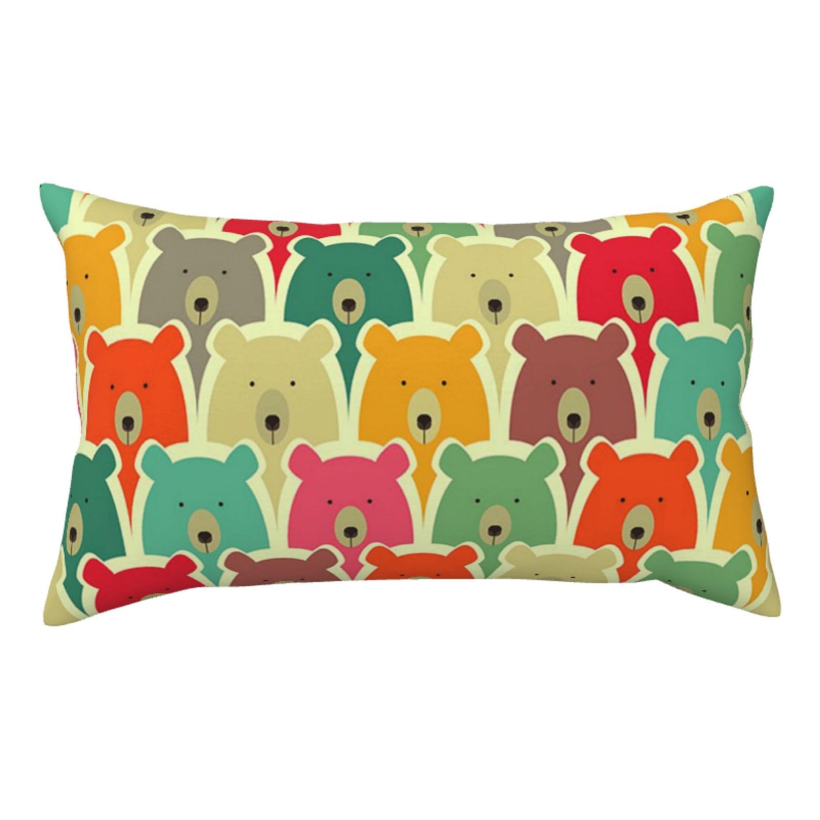 WSHFFILO Colorful Bears printed Pillow Case 20x36in Corduroy Throw Pillow Cover