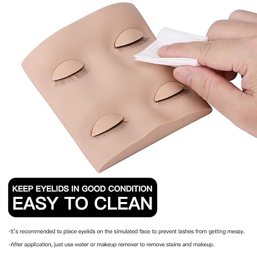 Miniatura 5 de Pretty memory Cabeza de maniquí de pestañas con 2 pares de párpados extraíbles para práctica de pestañas, cabeza de maniquí de pestañas realista,