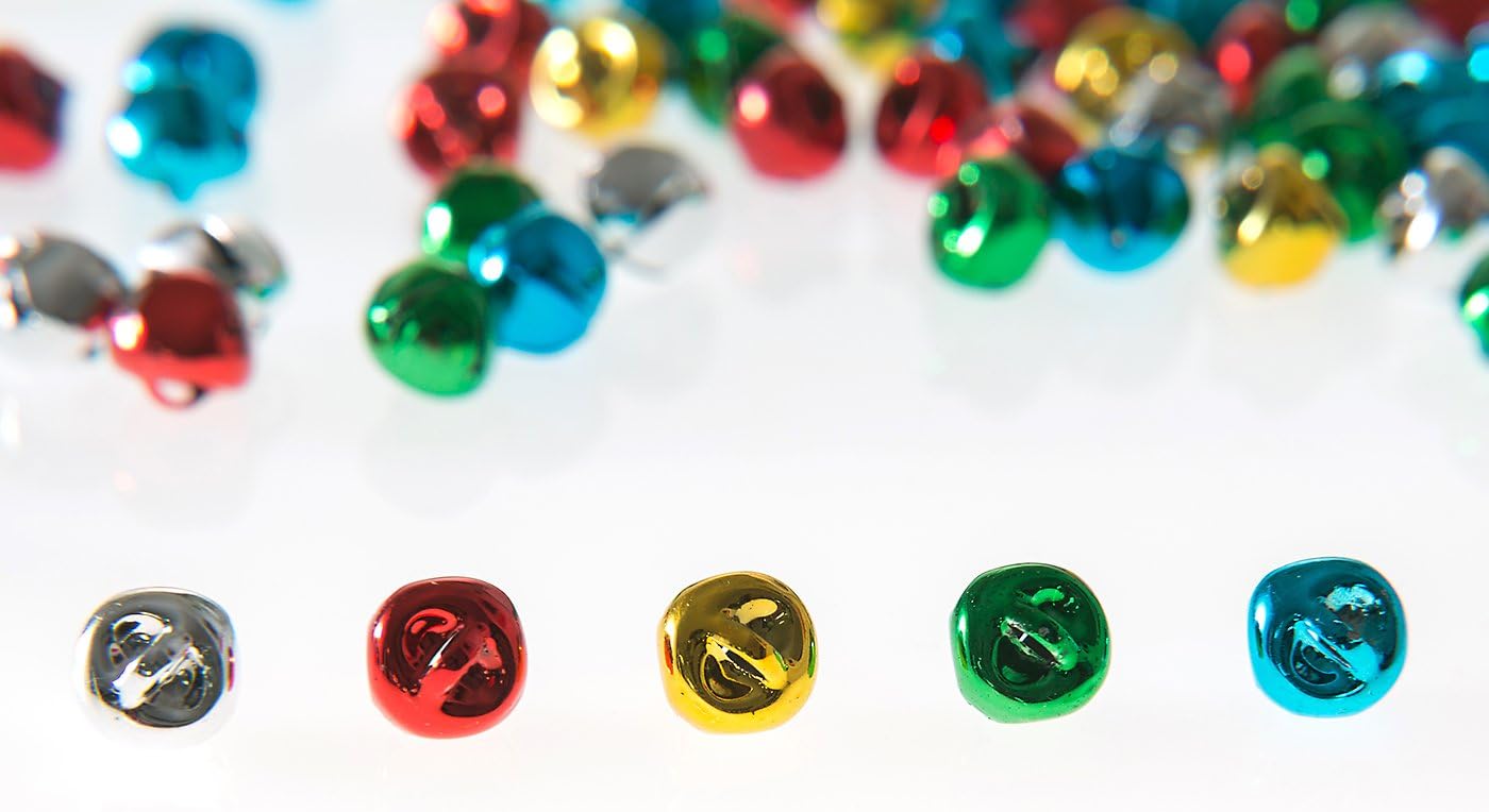 200PCS Jingle Bells,Small Bell Mini Bells Bulk with 25M Red Cords for Christmas, Party & Festival Decorations and Jewelry Making, 10 mm