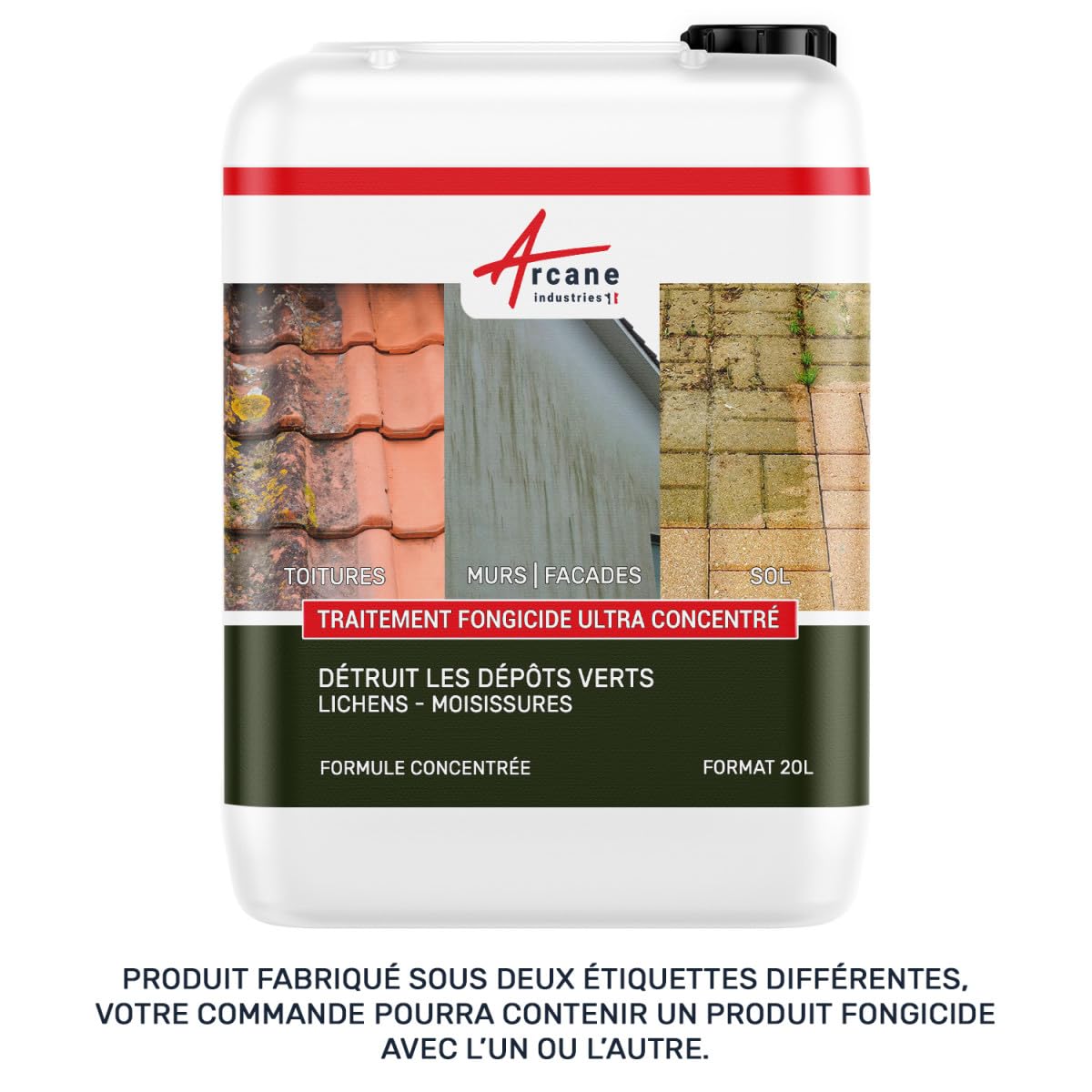 Anti-mousse ultra concentré : fongicide, anti dépôt vert toiture, mur, façade, terrasse, élimine, algues et lichens, 1 L (jusqu'à 250 m²) - ARCANE INDUSTRIES