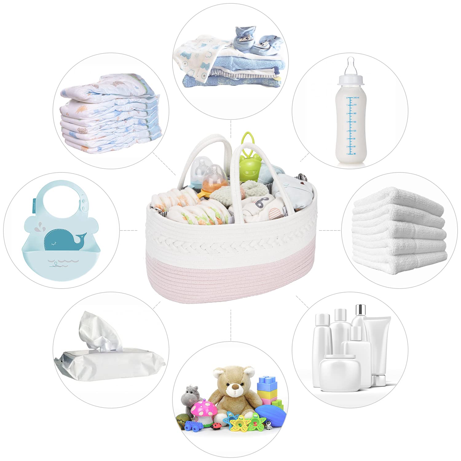 Parker Baby Co. Parker Baby Luier Caddy Opbergtas voor de babykamer en auto-organizer voor luiers en babydoekjes, havermout, normaal
