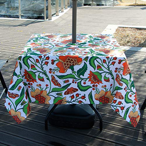 Image of EHouseHome Outdoor Indoor 60inch SquareTablecloth with Umbrella Hole and Zipper, Waterproof Zippered Patio Table Cloths, Spring /Summer Table Covers for Backyard Circular Table /BBQs /Picnic