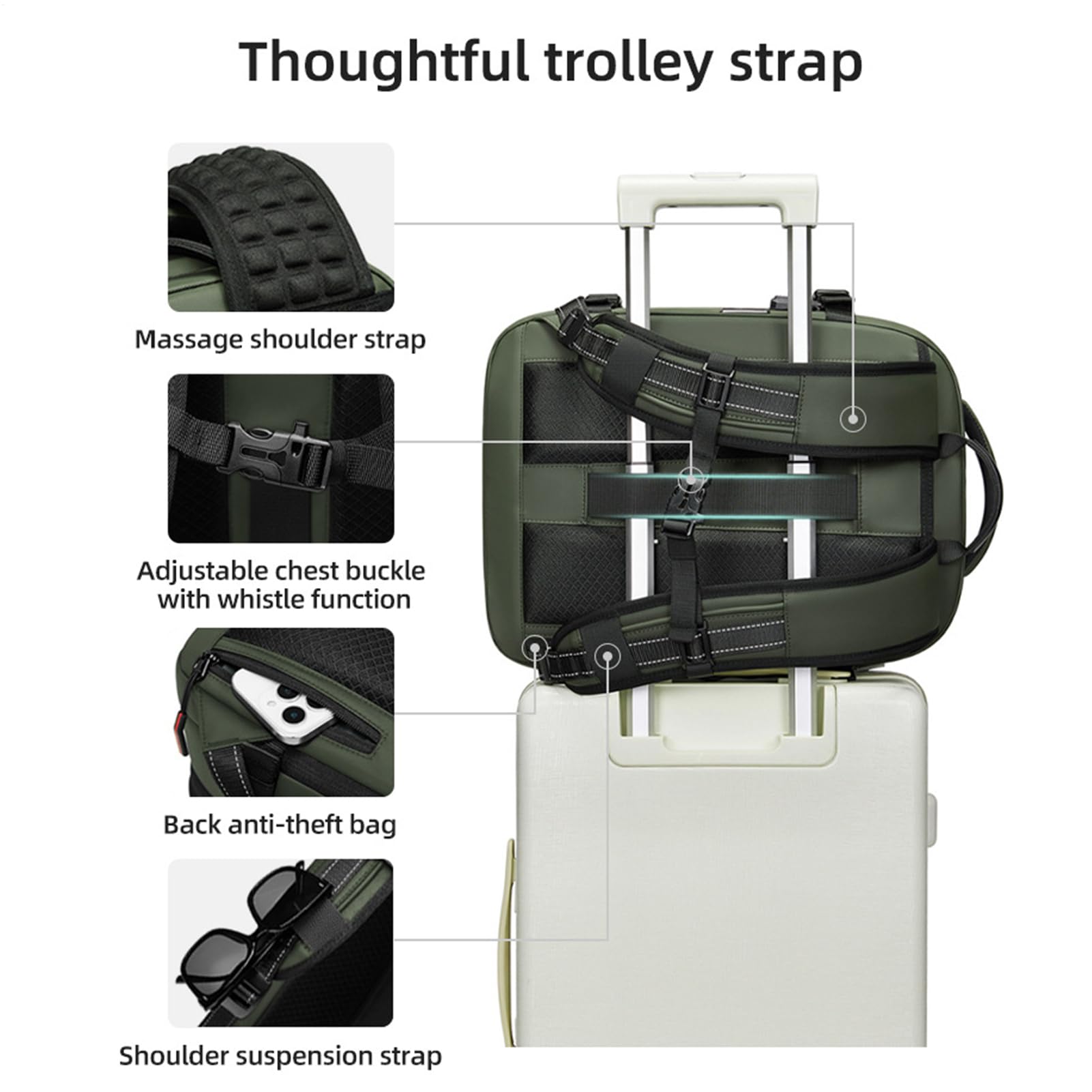 Sac à dos de voyage, grande capacité extensible, paquet pour la pêche d'affaires, les déplacements quotidiens, sac à dos décontracté pour camping, sentier, urgence, voyage, aventure, 41,9 x 29,9 cm