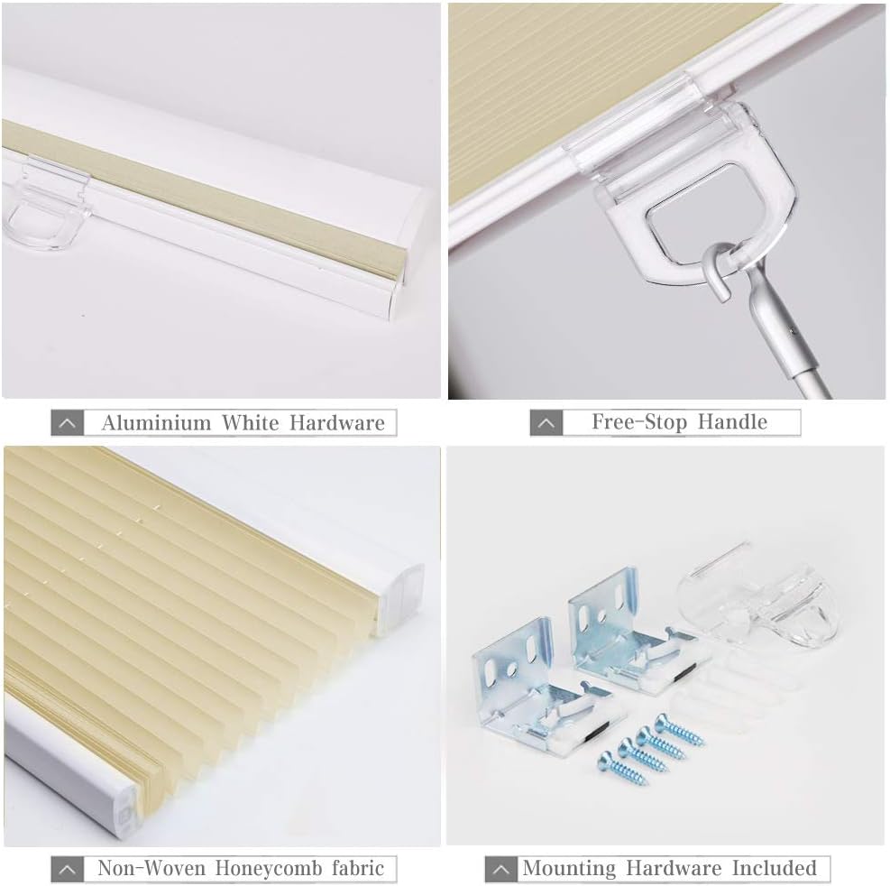 PASSENGER PIGEON Cordless Pleated Window Blinds, 31 W x 48 H Inches, Blue, Premium Fabric Light Filtering Custom Window Shades for Home, Kitchen, Office, French Door, Sliding Door