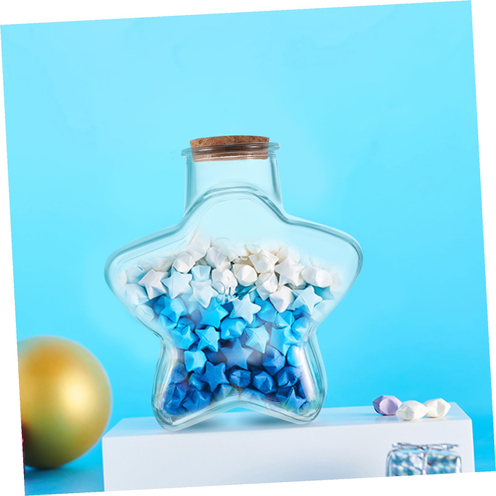 TEHAUX Origami Stern Papierstreifen Satz mit Farbigem Doppelseitigem Papier und Kleinen Glasfläschchen mit Korkdeckeln für Kreative Bastelideen und Geschenke zum Zufällige Farbe